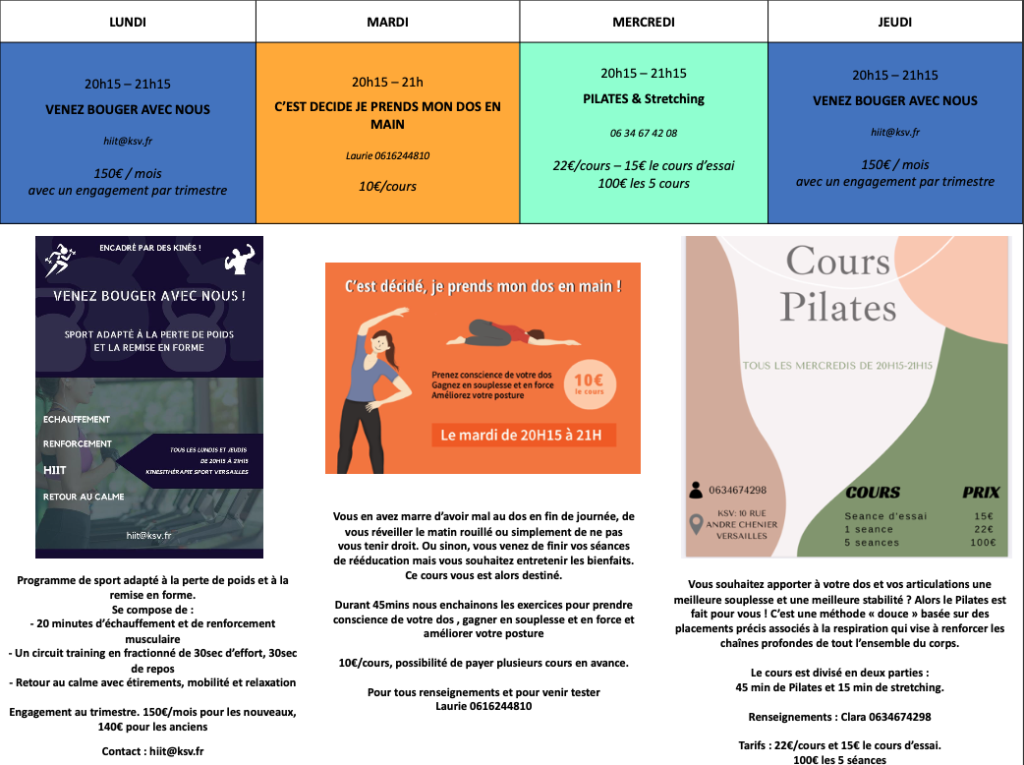 COURS Kine sport versailles, centre médical du carré notre dame